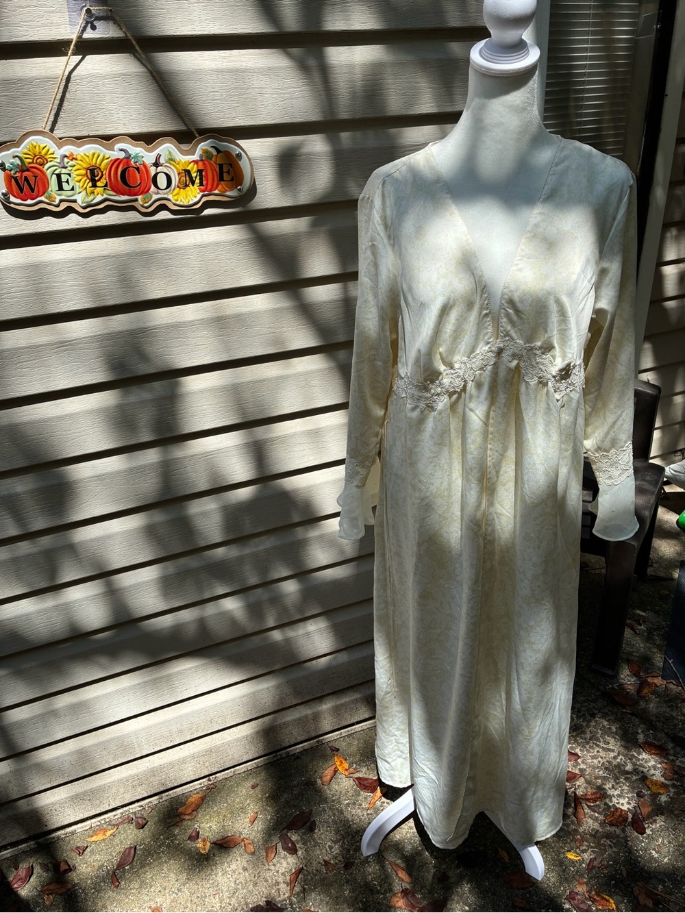 Women's Ivory Long Nightgown with Lace Trim